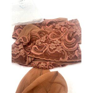 2 Pr 100% Nylon Neutral Beige Stockings Fancy Lace Scroll Top